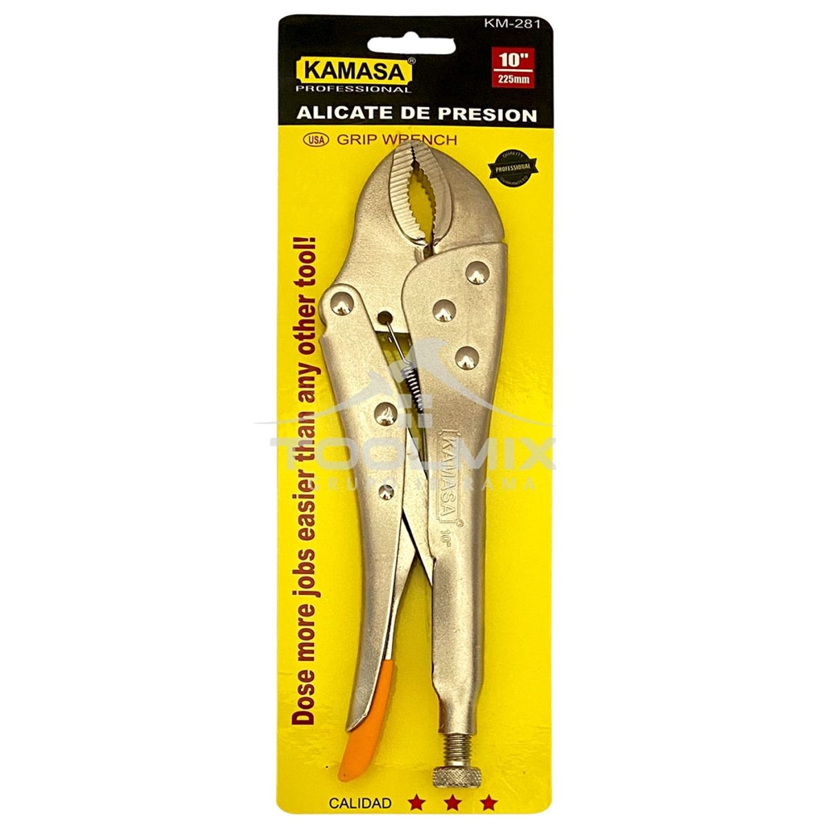 KAMASA - Alicate Caimán De Presión Boca Curva 10 Profesional Kamasa