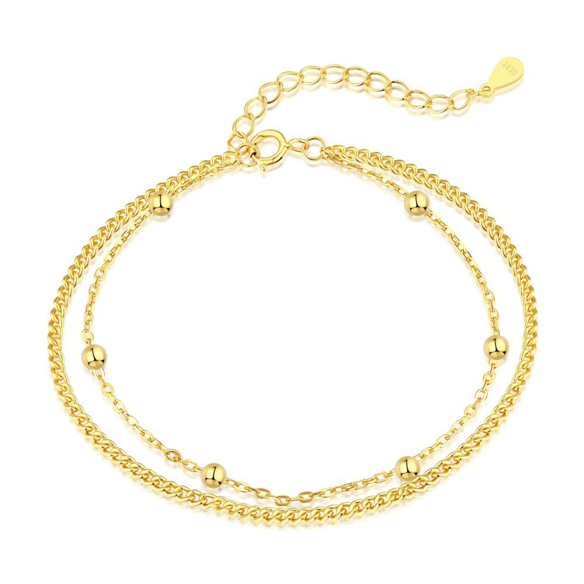 GENERICO - Pulsera Cadena Doble Plata 925 Bañado Oro 18K - Miri Gold