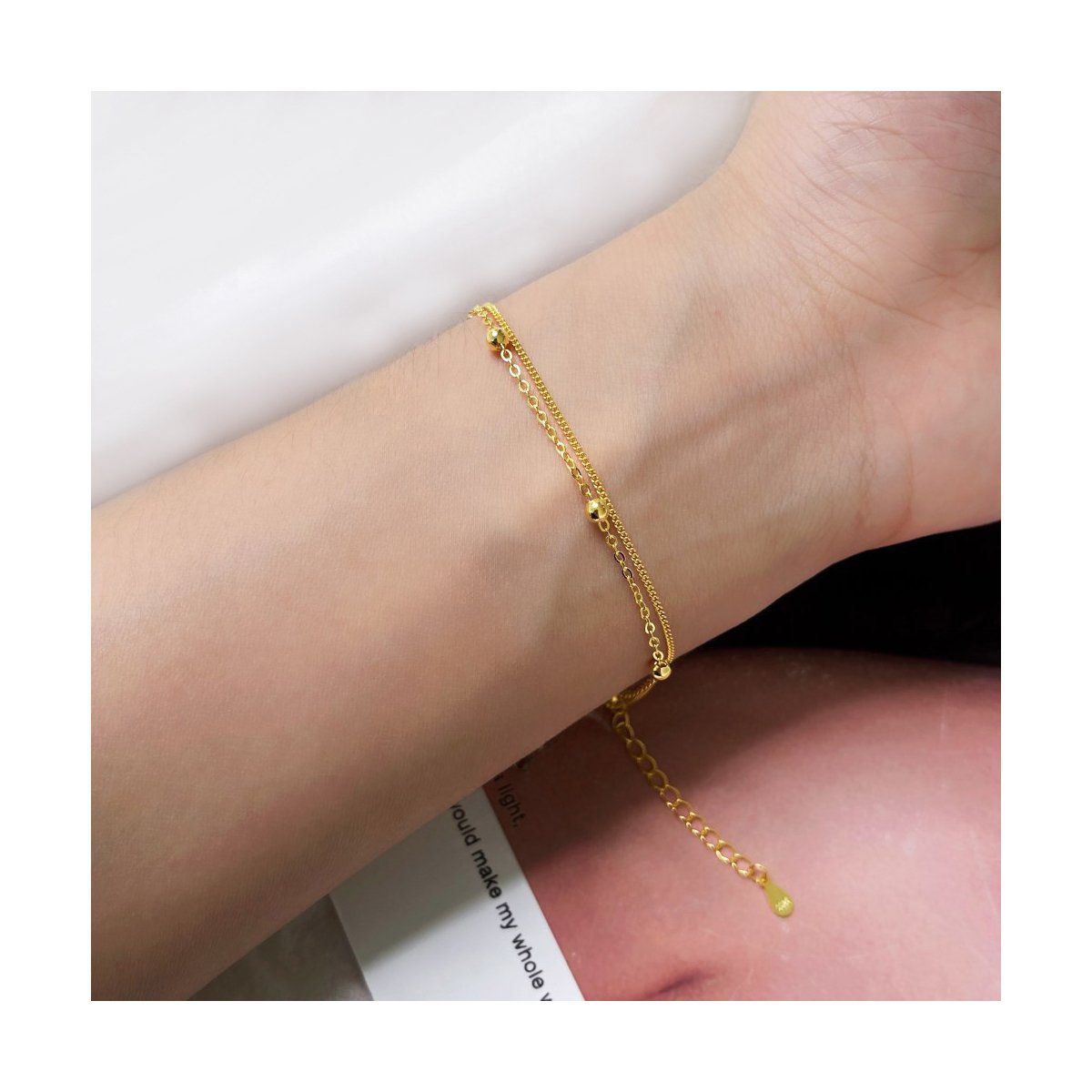 GENERICO - Pulsera Cadena Doble Plata 925 Bañado Oro 18K - Miri Gold