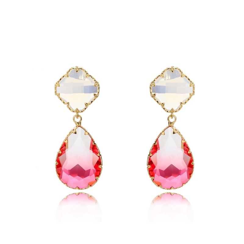 VANE COLLECTION - Aros mujer pegado colgante fino baño oro circones degradé rosa
