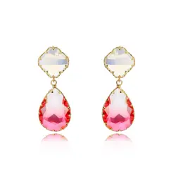 VANE COLLECTION - Aros para mujer pegado colgante fino baño oro circones degradé rosa