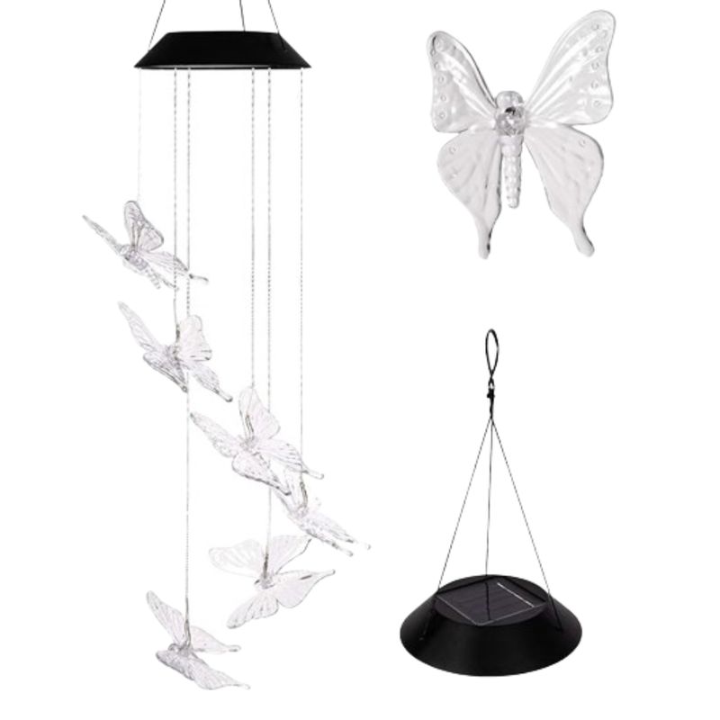 GENERICO - Campanillas de Viento en forma de mariposa con Luces LED