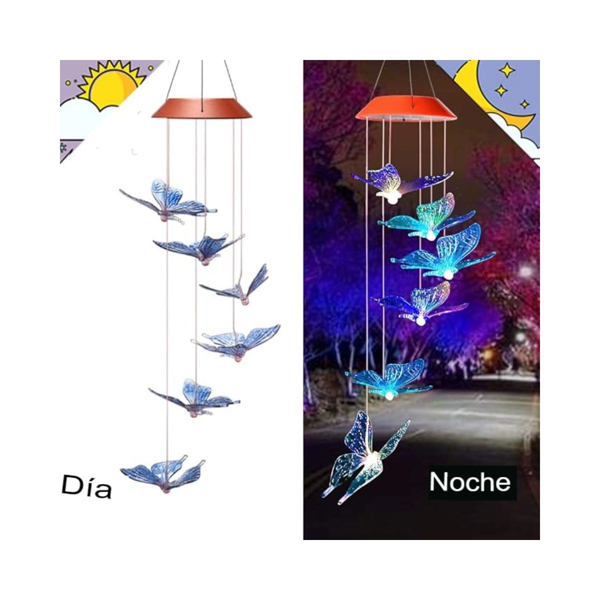 GENERICO - Campanillas de Viento en forma de mariposa con Luces LED