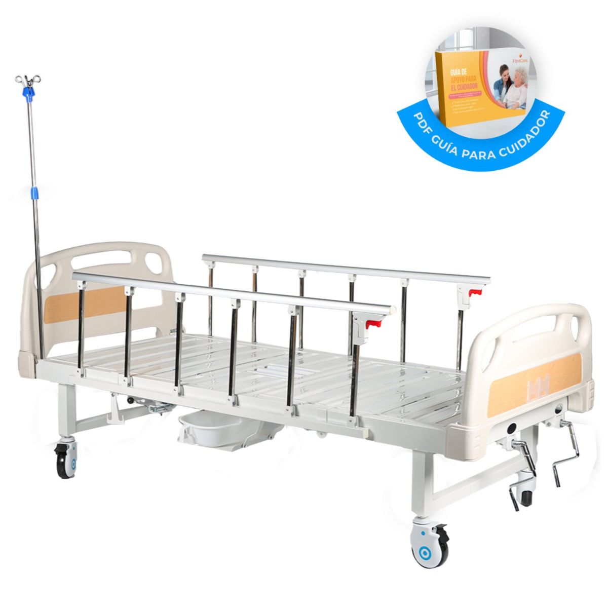 FIRST CARE - CAMA CLÍNICA MANUAL 2 POSICIONES CON BAÑO - NARANJO