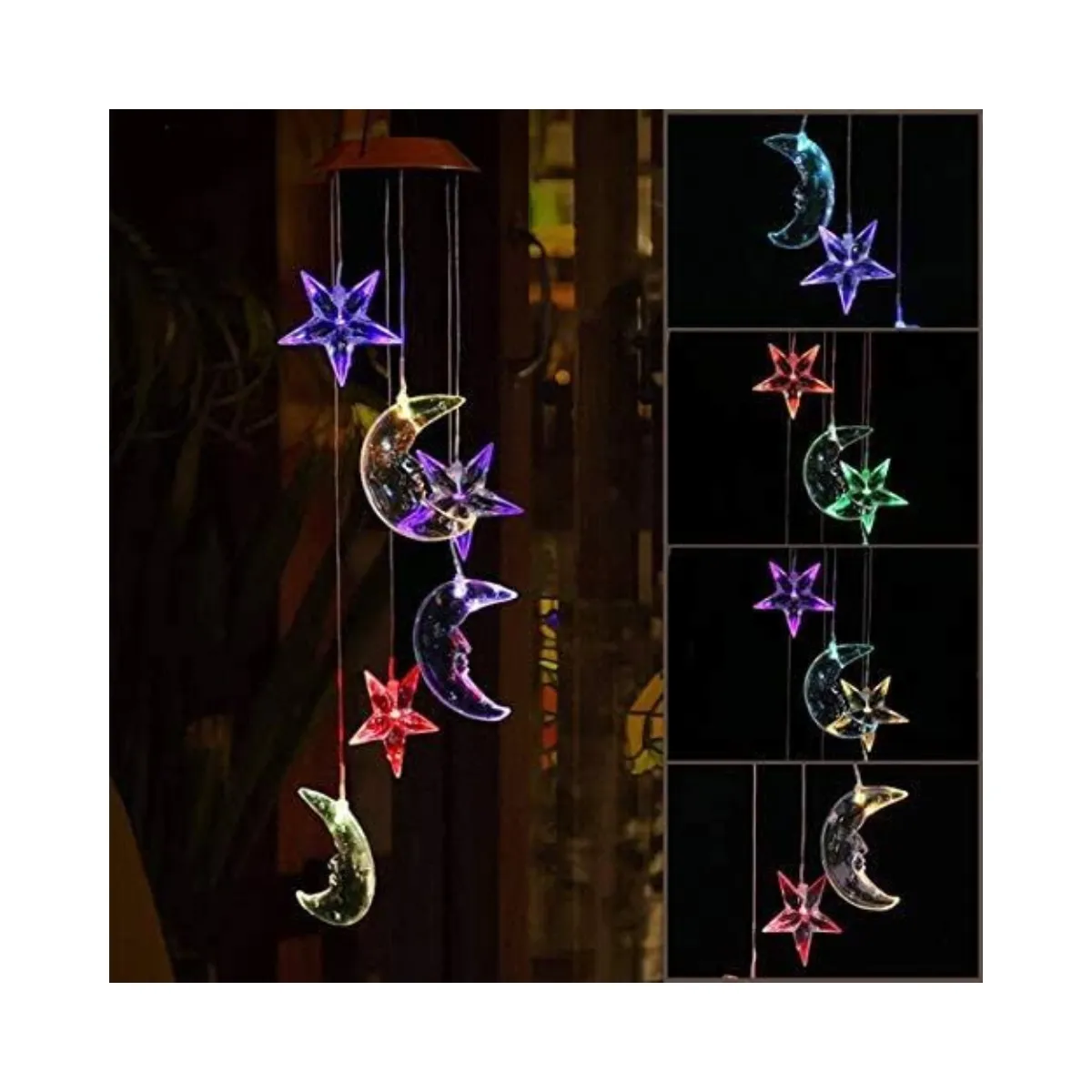 GENERICO - Campanillas de Viento de estrellas y lunas con Luces LED