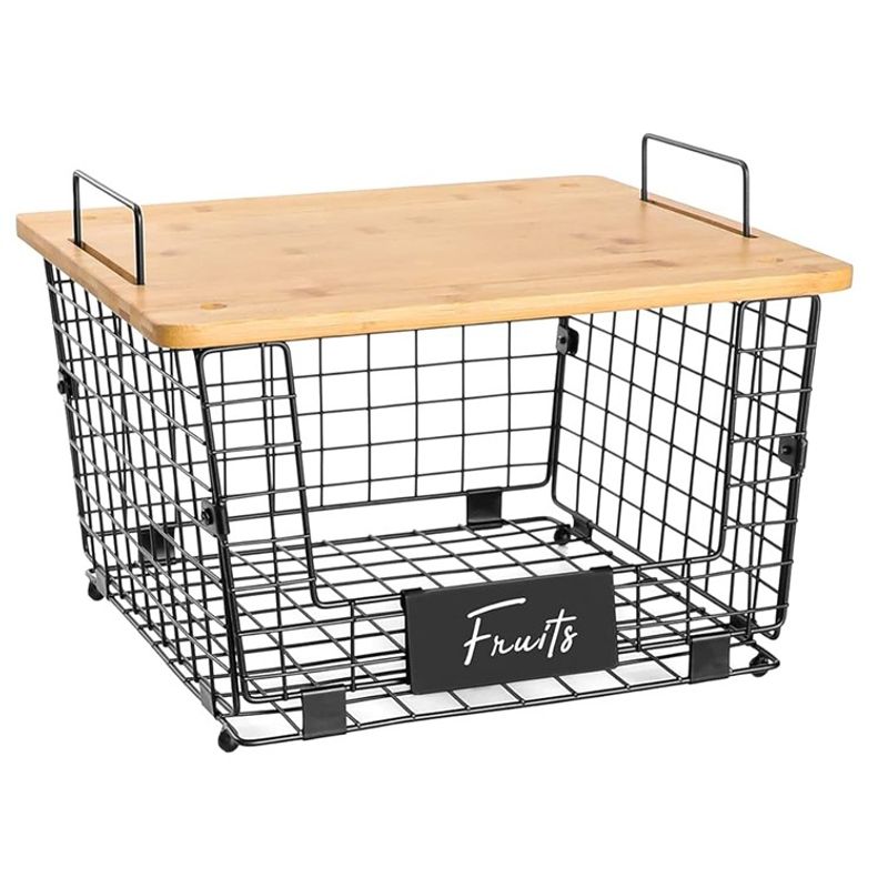 WAKESHOME - Cesta Organizadorcon Tapa de Bambú Almacenamiento para Frutas