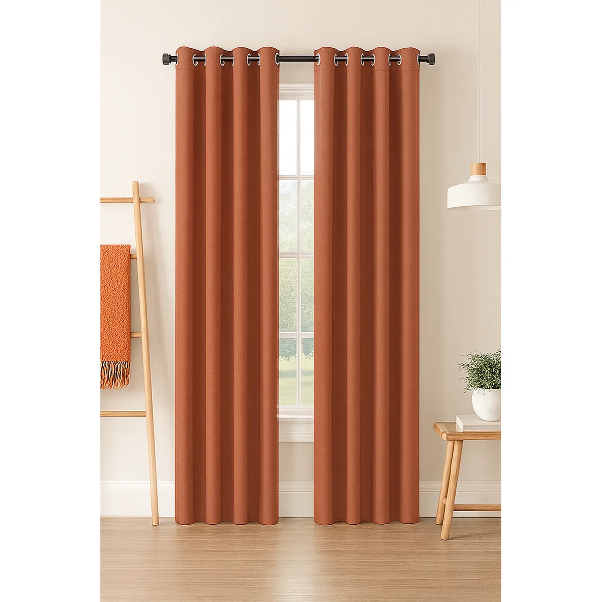 CLEMS CORTINAS - Pack 2 Cortina Tradicional 100% Blackout Naranjo