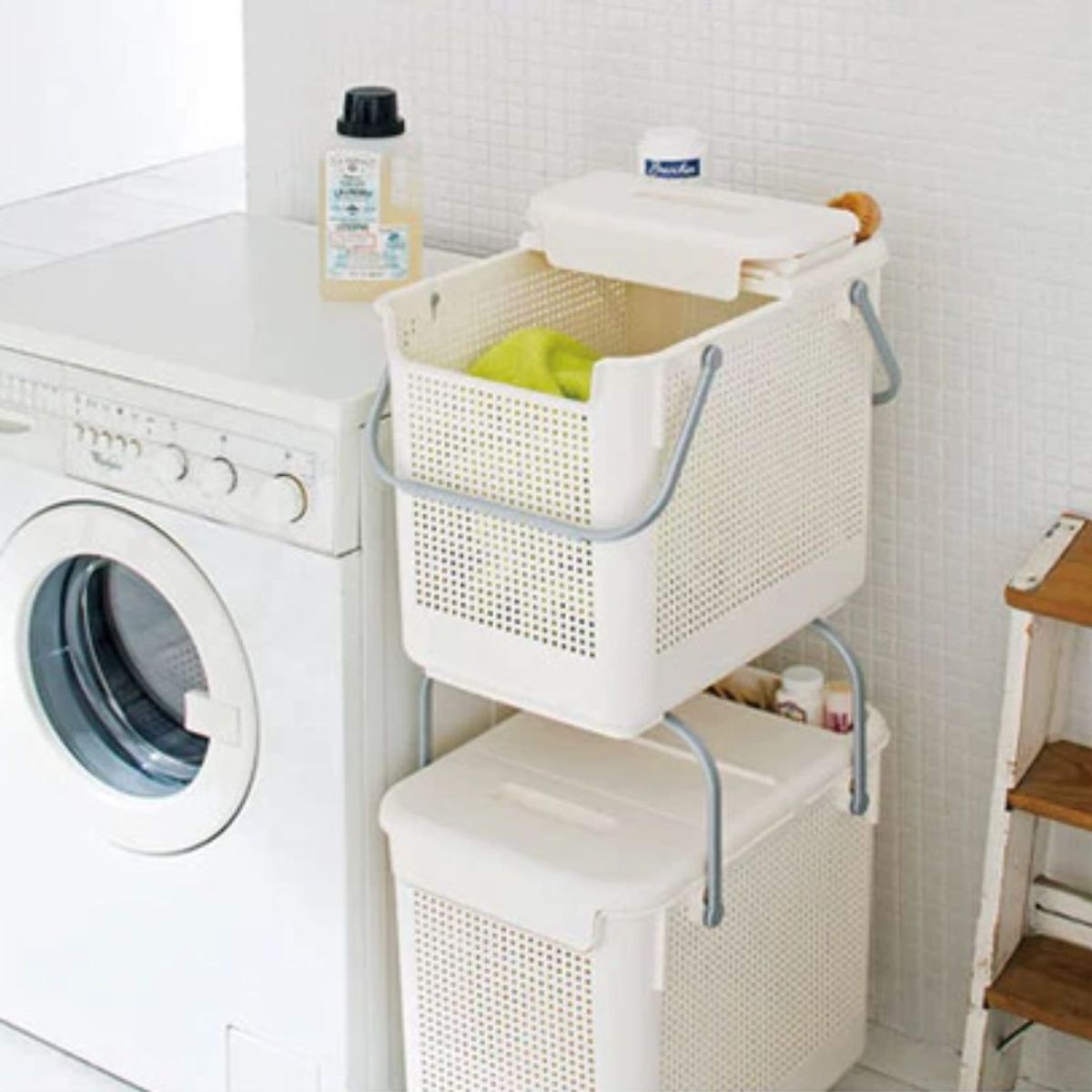 LIKE-IT - Canasto de Almacenamiento Like-It  37 Lts. Apilable con Tapa para Lavandería y Organización. Fabricado en Japón