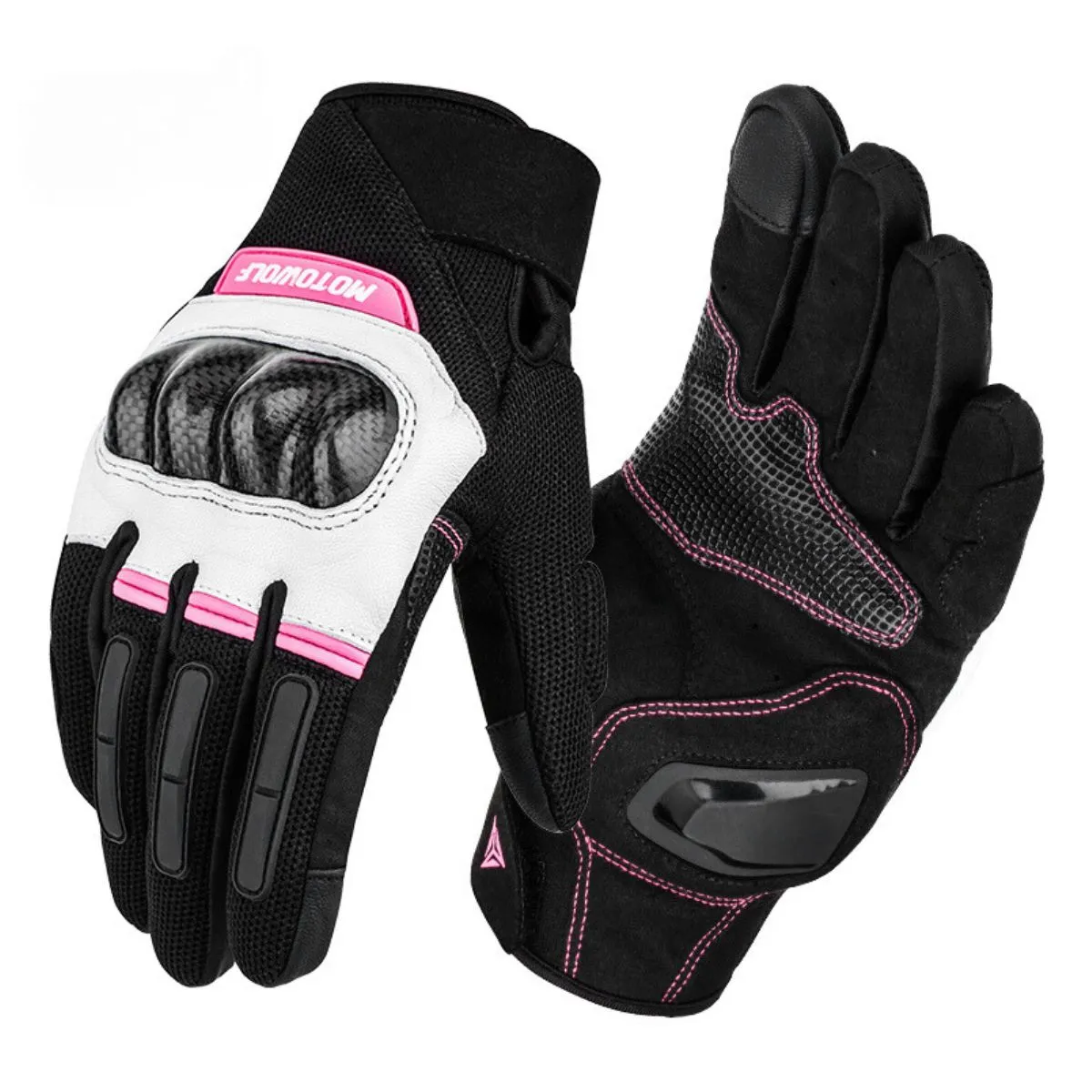MOTOWOLF - Guantes en Cuero para Moto de Mujer Motowolf 0330 negros-rosa