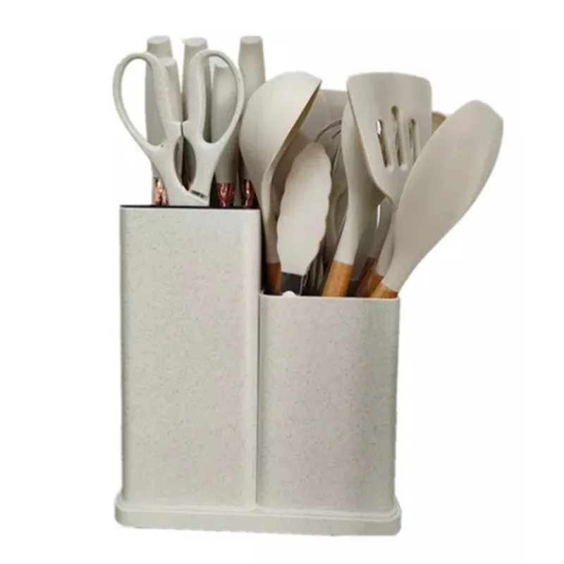 WAKESHOME - Juego de Utensilios de Cocina de 19 piezas con Base y Tabla de Cortar