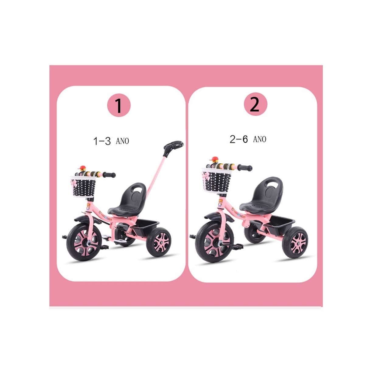 GENERICO - Triciclo Infantil Metálico Con Guía Peso Máximo 35KG ROSA