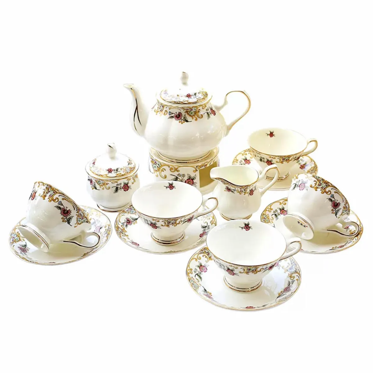 GENERICO - Regalo navidad  Set Tetera de 15 Piezas Juego de Porcelana café o Té Estilo Británico