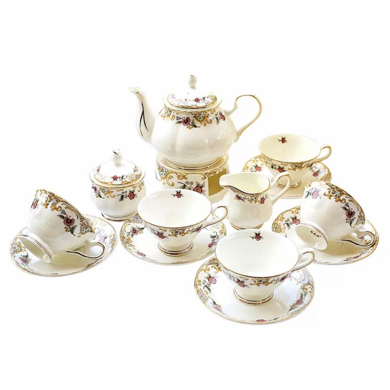 GENERICO - Set Tetera de 15 Piezas Juego de Porcelana café o Té Estilo Británico