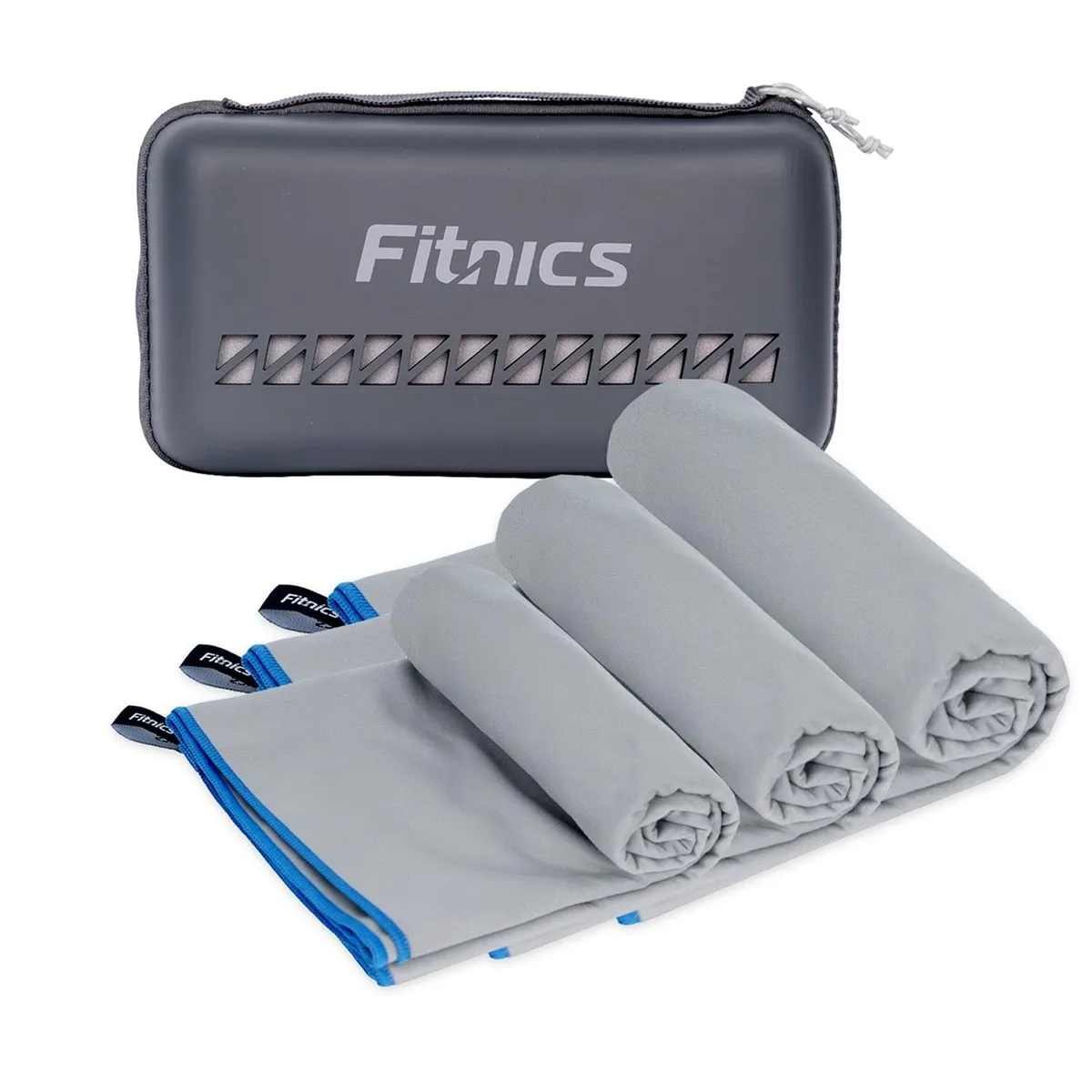 FITNICS - Toalla Microfibra Set Fitnics Secado Rapido+Estuche - Gris