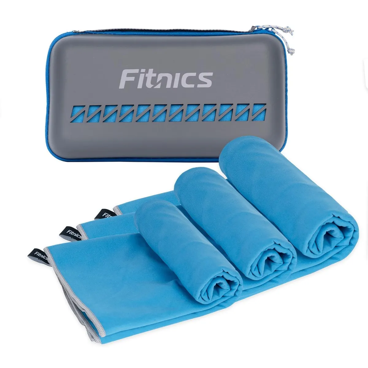 FITNICS - Toalla Microfibra Set Fitnics Secado Rapido+Estuche - Azul