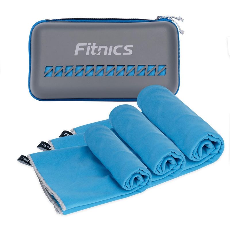FITNICS - Toalla Microfibra Set Fitnics Secado Rapido+Estuche - Azul