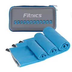 FITNICS - Toalla Microfibra Set Secado Rapido+Estuche - Azul