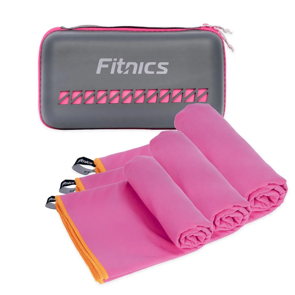 FITNICS - Toalla Microfibra Set Fitnics Secado Rapido+Estuche - Rosa