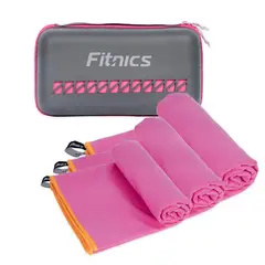 FITNICS - Toalla Microfibra Set Secado Rapido+Estuche - Rosa