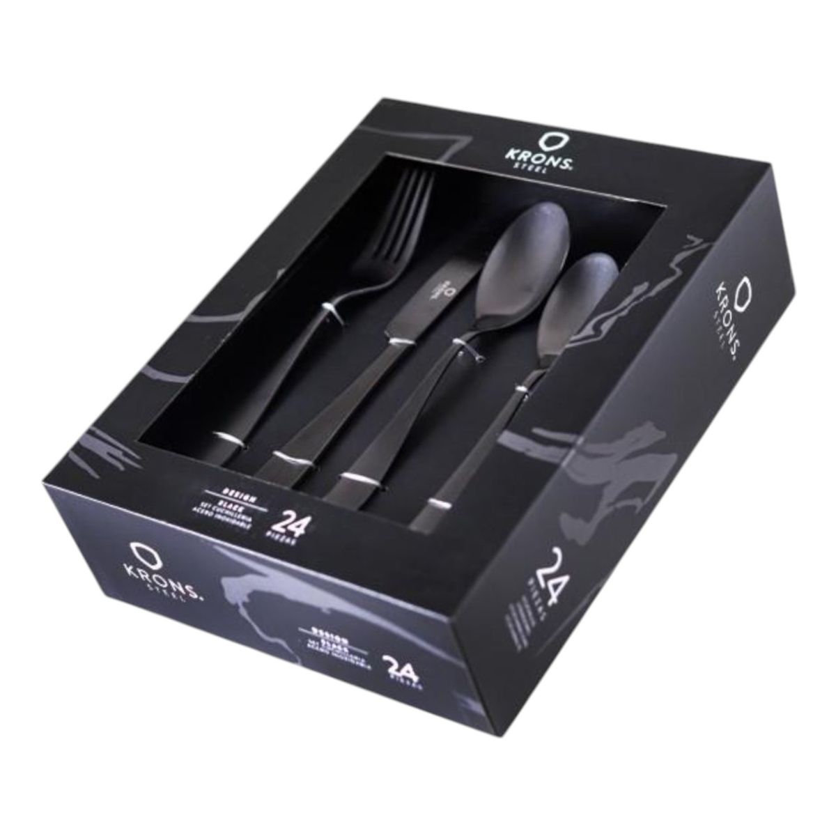 KRONS - Set Cubiertos Acero Inoxidable Black 24 Piezas krons