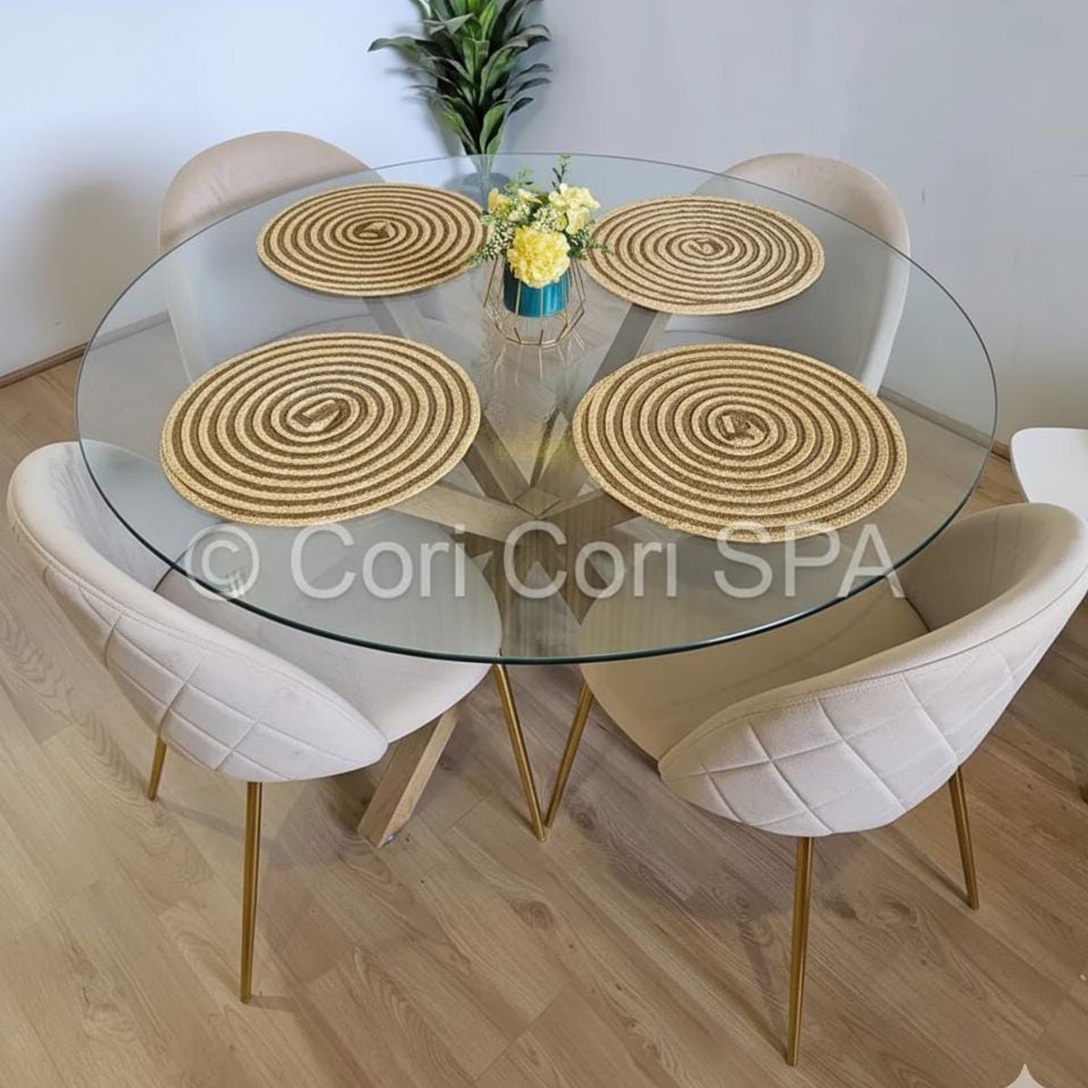 CORI CORI - Juego de Comedor Warwick 120cm + 4 Sillas Bread Gold Beige