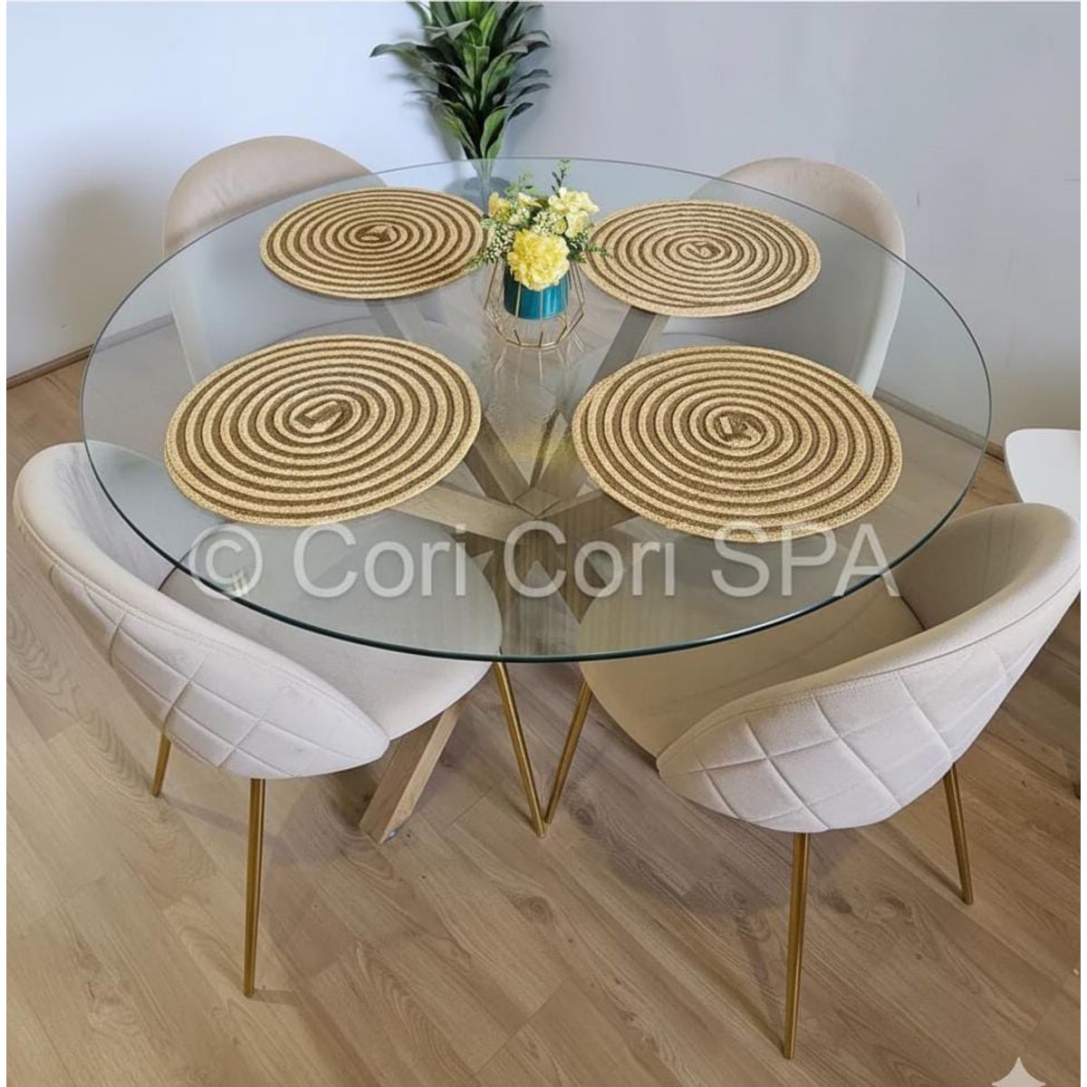 CORI CORI - Juego de Comedor Warwick 120cm + 4 Sillas Bread Gold Beige