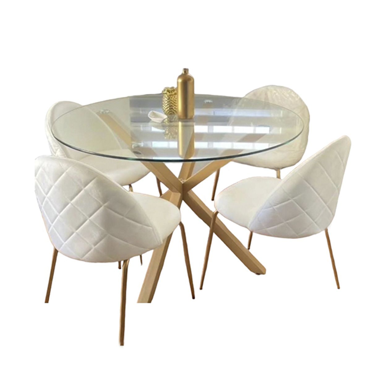 CORI CORI - Juego de Comedor Warwick 120cm + 4 Sillas Bread Gold Beige
