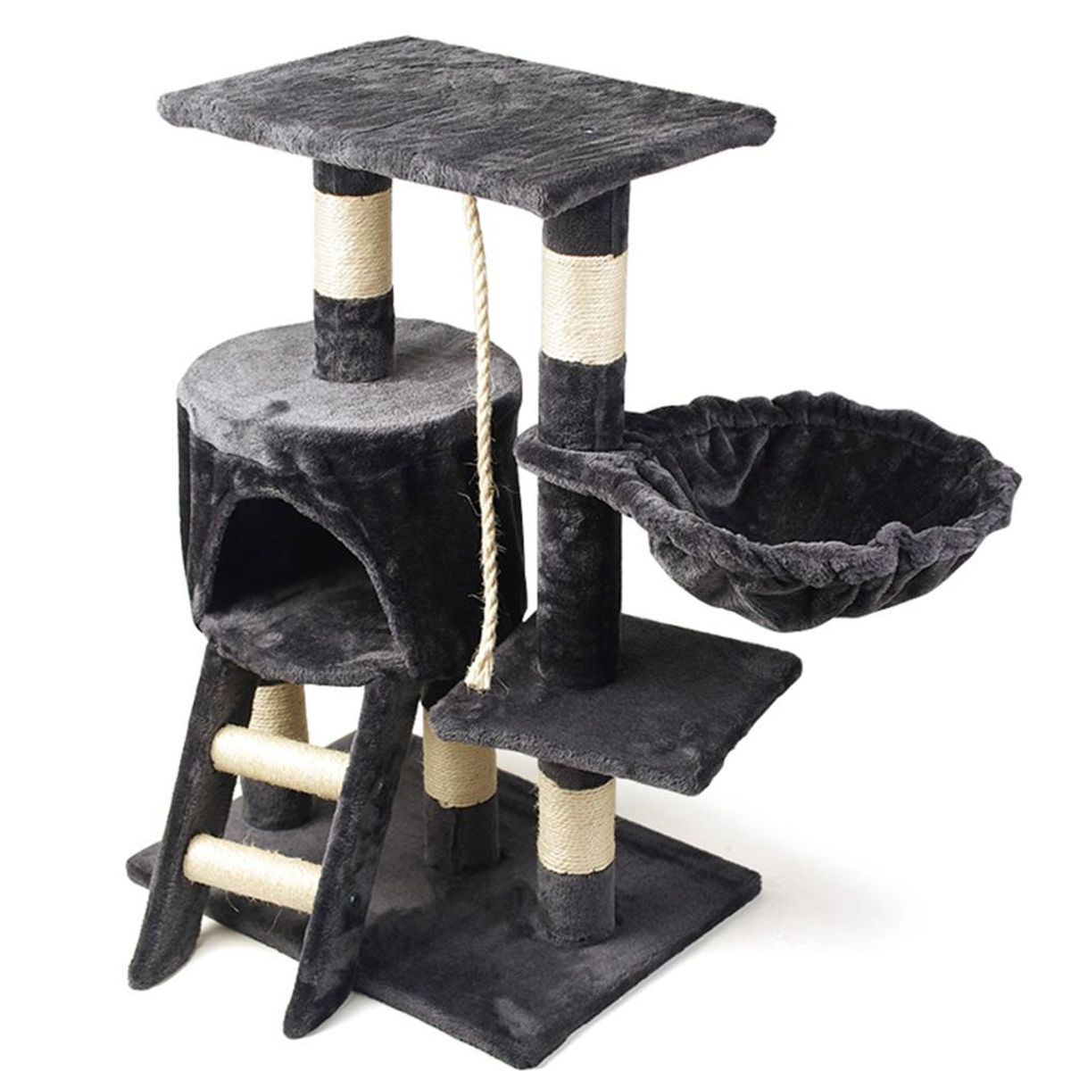 DETODOYMAS - Rascador de Gatos 3 niveles + Casita y Hamaca MA10 DETODOYMAS