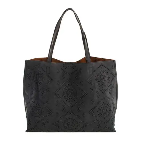 VANE COLLECTION - Cartera bolso mujer ecocuero gamuza gris corte laser