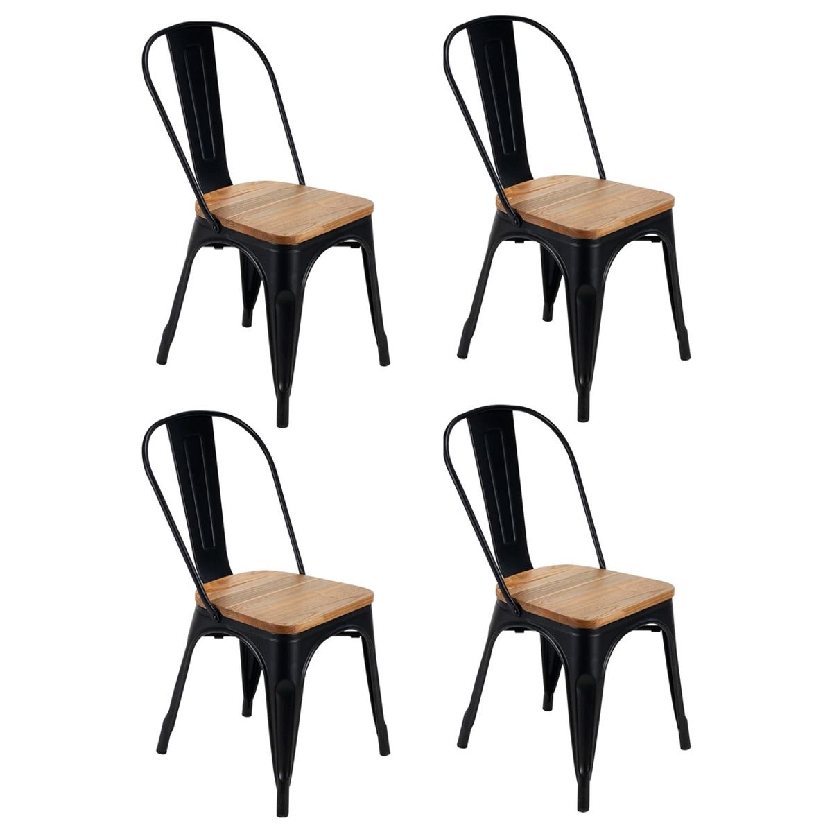 DONNA - Set de 4 Sillas Tolix Asiento de Madera Empoli Negra