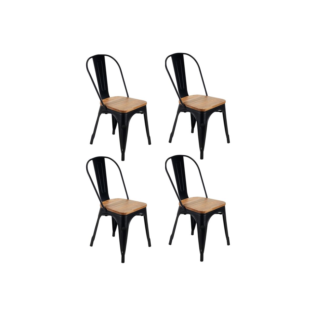 DONNA - Set de 4 Sillas Tolix Asiento de Madera Empoli Negra