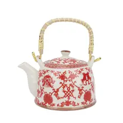 HOMEWELL - Tetera Loza Diseño Oriental Rosada 900ml