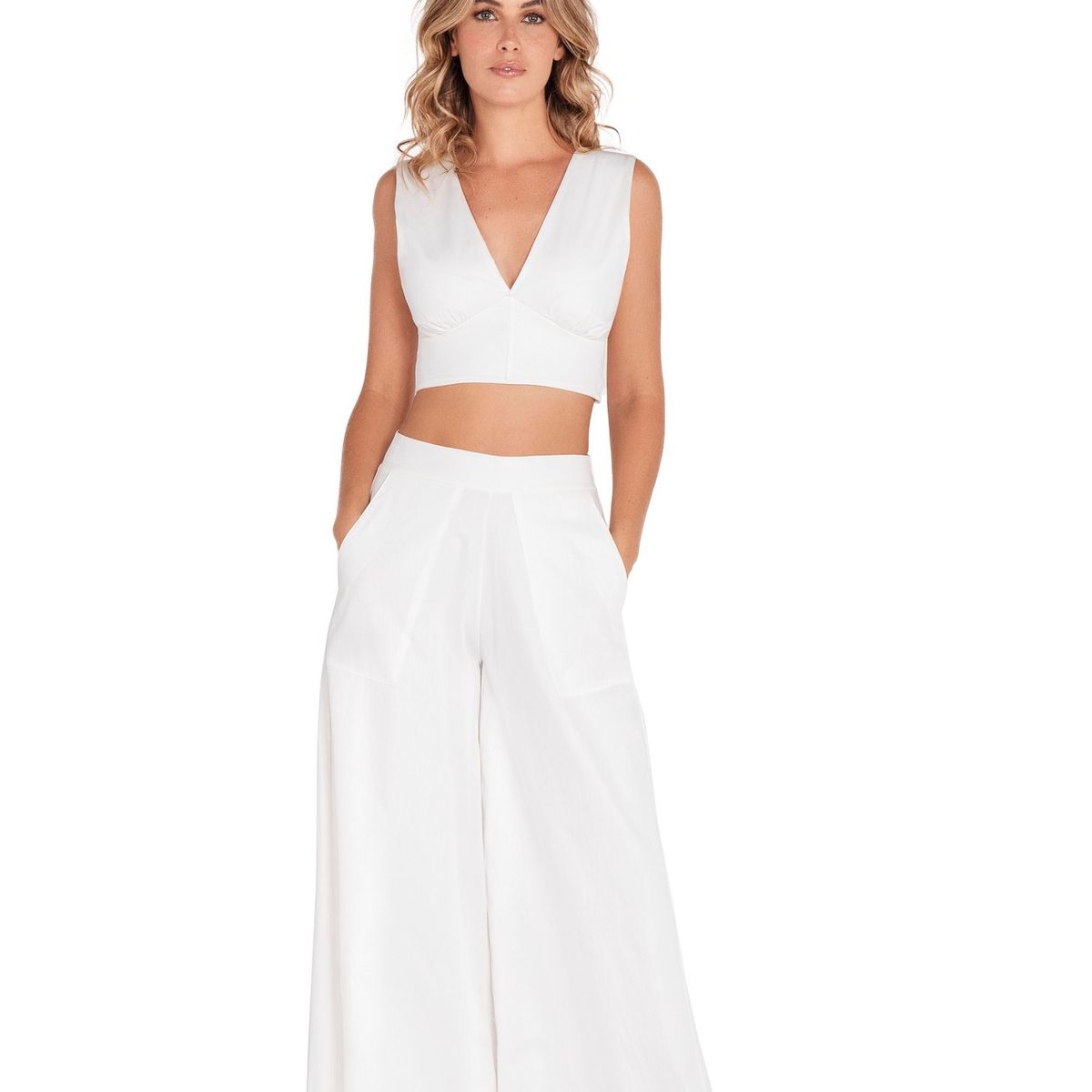 GENERICO - Conjunto Top Pantalon Mujer 2 Piezas Crudo Fiory