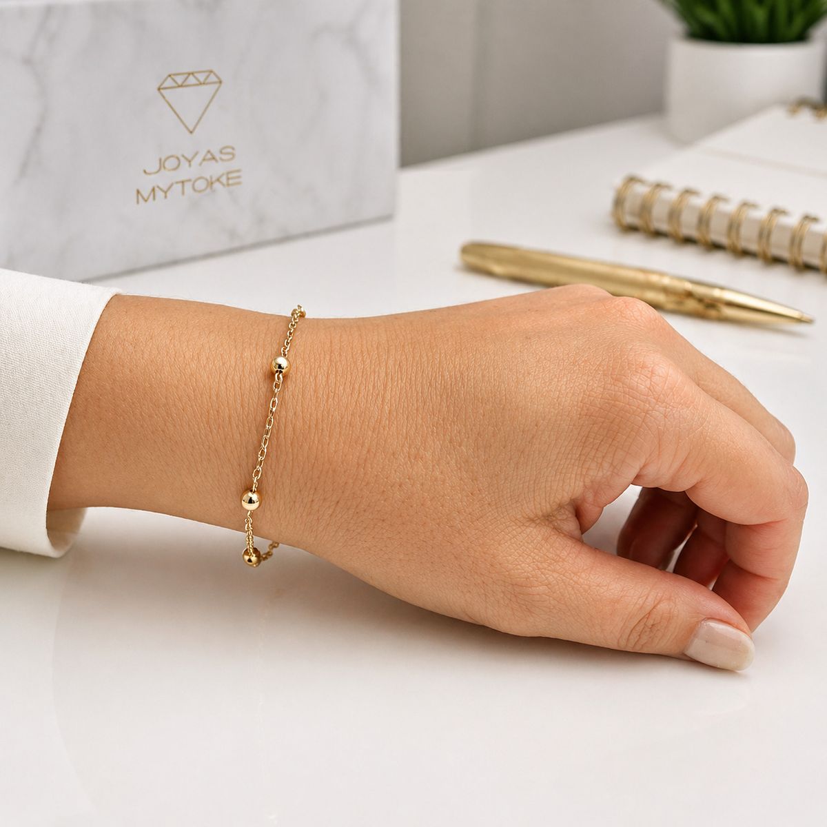 JOYAS MYTOKE - Pulsera Oro 18 Kilates Bolita Pelotita 18cm 4mm Mujer Clasic