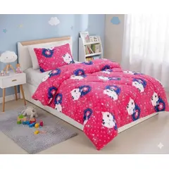 GENERICO - COBERTOR PLUSH PARA NIÑAS CON CHIPORRO 1.5 PLAZA DISEÑO INFANTIL FUCSIA GATITA