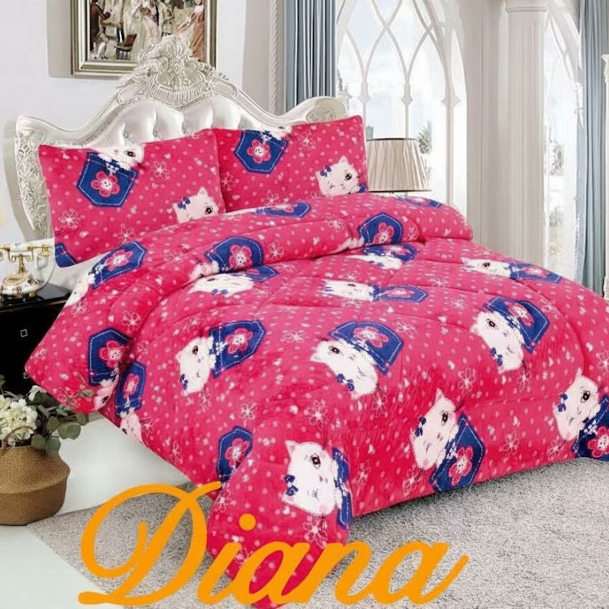 GENERICO - COBERTOR PLUSH PARA NIÑAS CON CHIPORRO 1.5 PLAZA DISEÑO INFANTIL FUCSIA GATITA