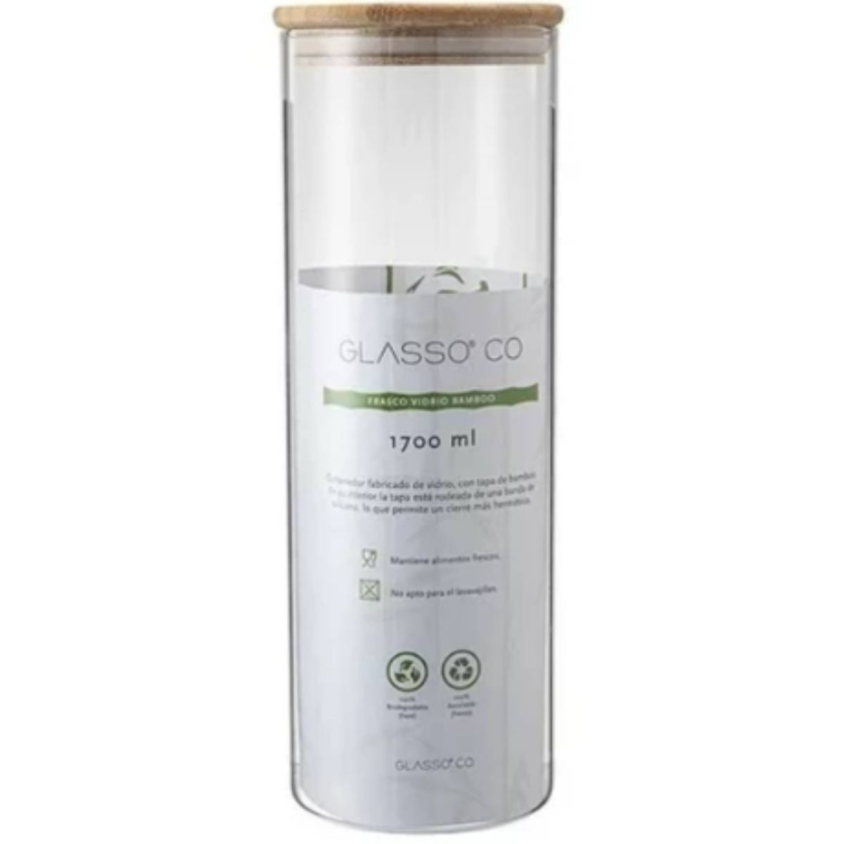 GLASSO - CONTENEDOR CON TAPA BAMBOO 1700 ML ECO GLASSO