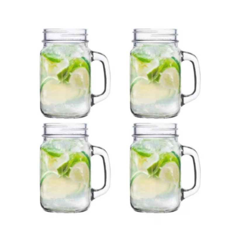 GLASSO - Set 4 Vasos Mason Mojitos Jarra Malteadas Vidrio Glasso