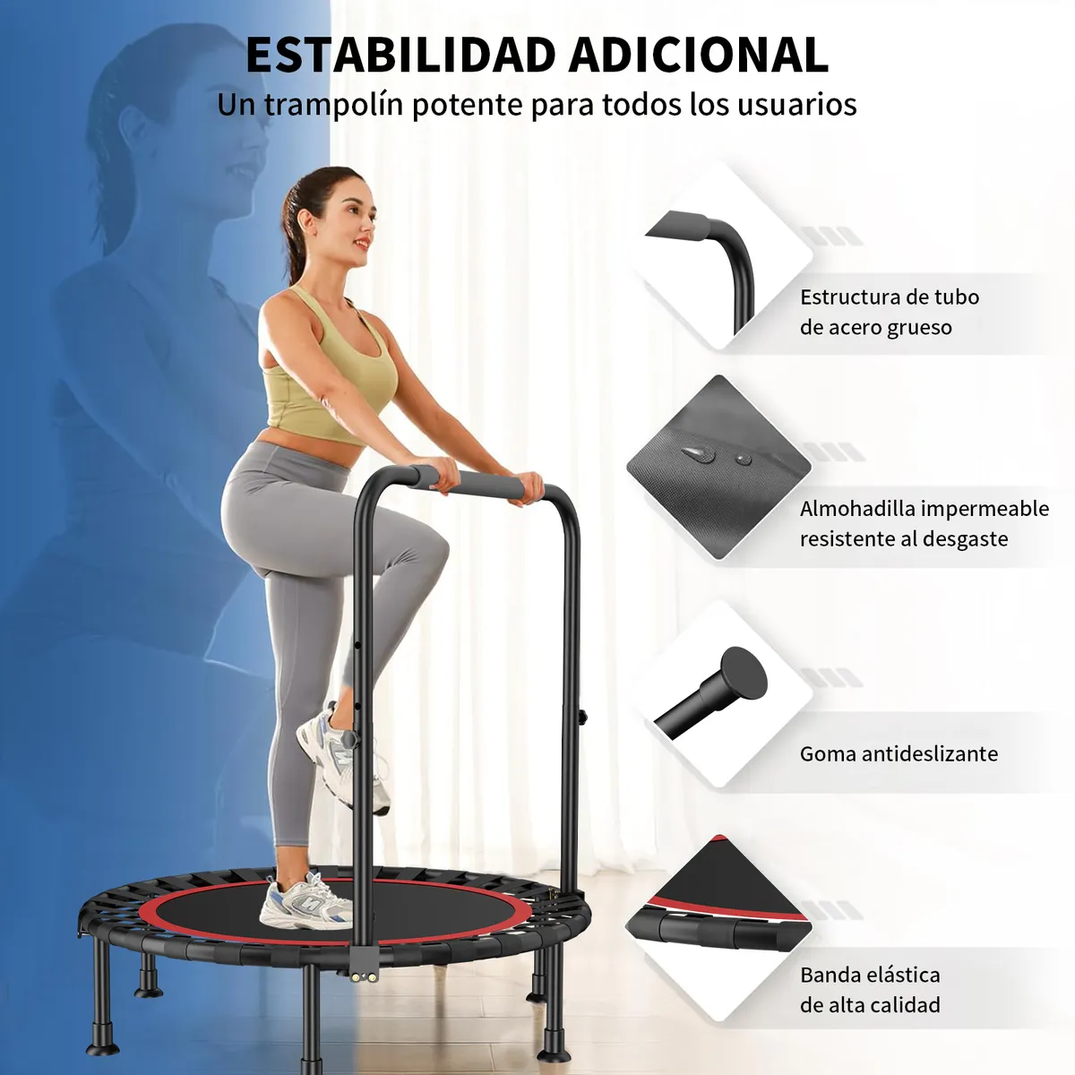 KOKILA - Trampolín Rebounder 40 Plegable con Manillar-Fitness y Cardio
