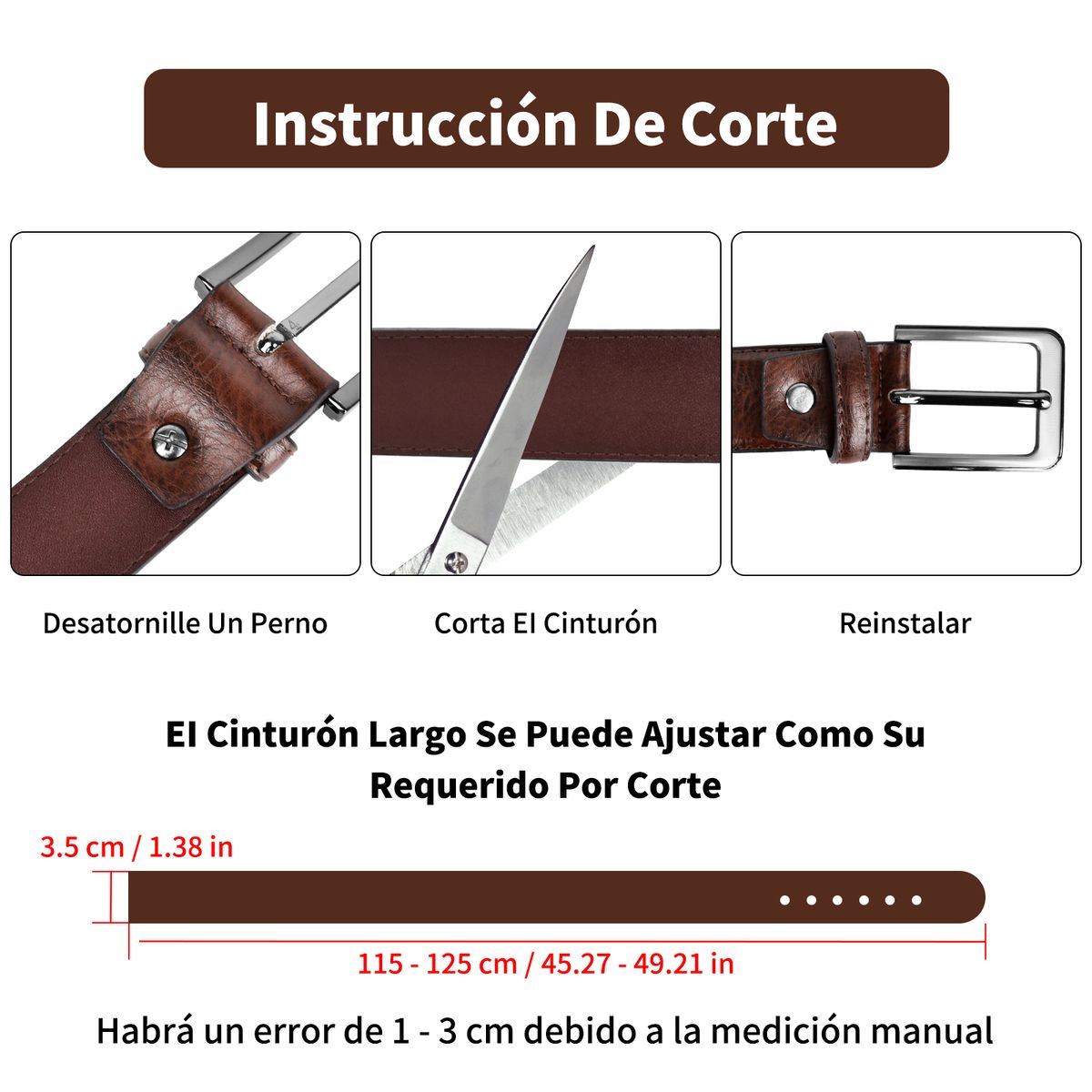 KOKILA - Cinturón Hombre Cuero De Vacuno Tamaño Ajustable Cinturones