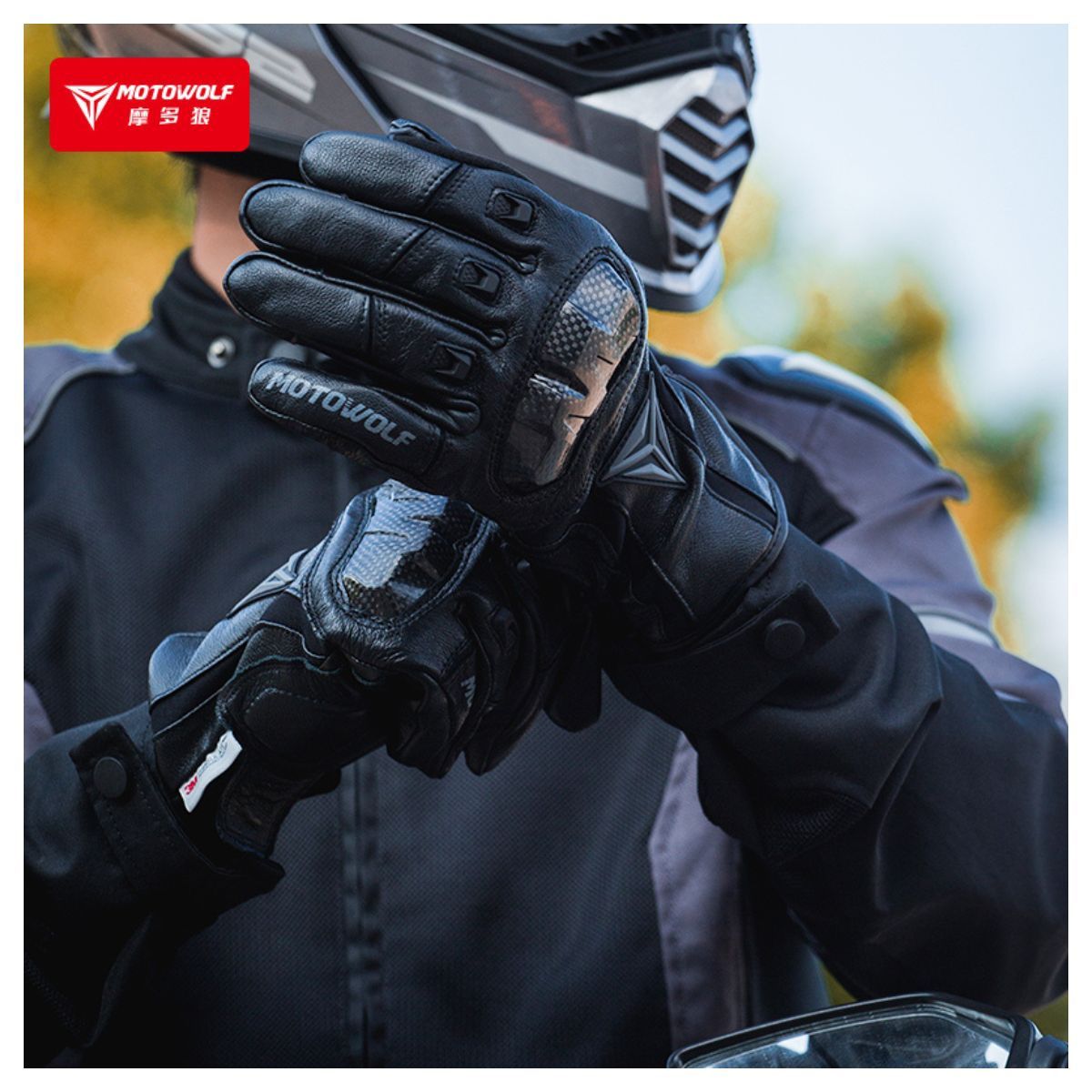 MOTOWOLF - Guantes de Moto en Cuero Cálidos Para Invierno Motowolf 0305B