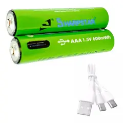 GENERICO - 2 Pilas Recargables Usb Pila Aaa Recargable Tipo C Triple A