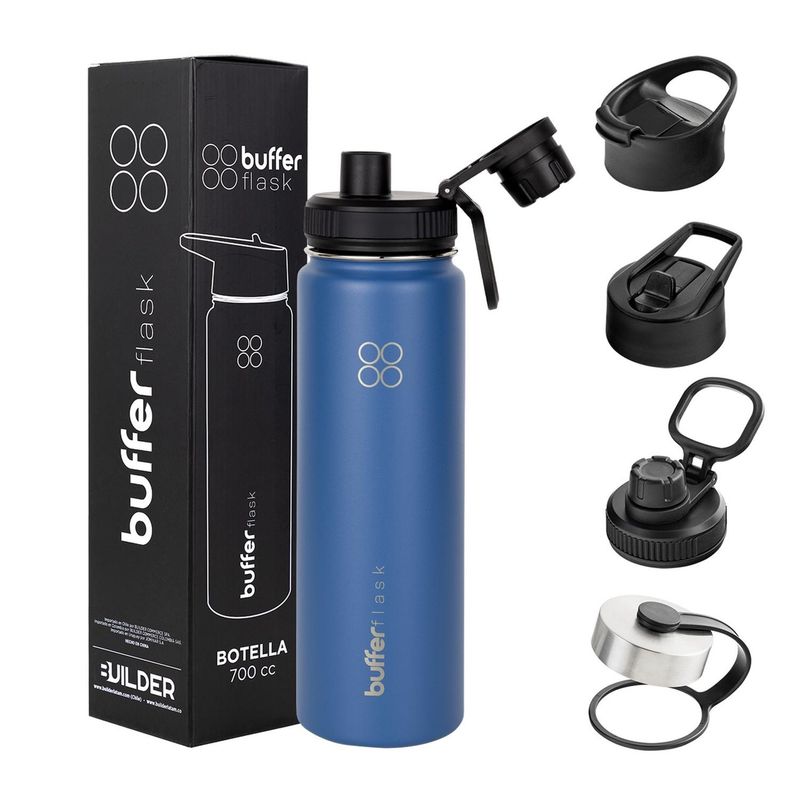 BUFFER FLASK - Termo Botella Agua Termica Acero Inoxidable+Tapas - Azul oscuro