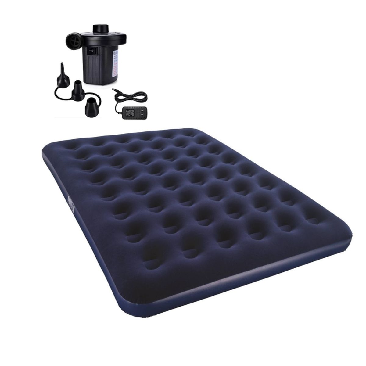 5 SUEÑO - Colchón Inflable Camping 2 Plazas 198x152x22cm + Bomba Eléctrica