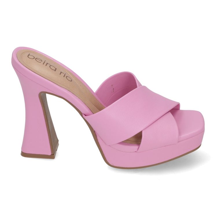 Sandalia Taco Ancho 10cm Mujer Eco Cuero Rosado
