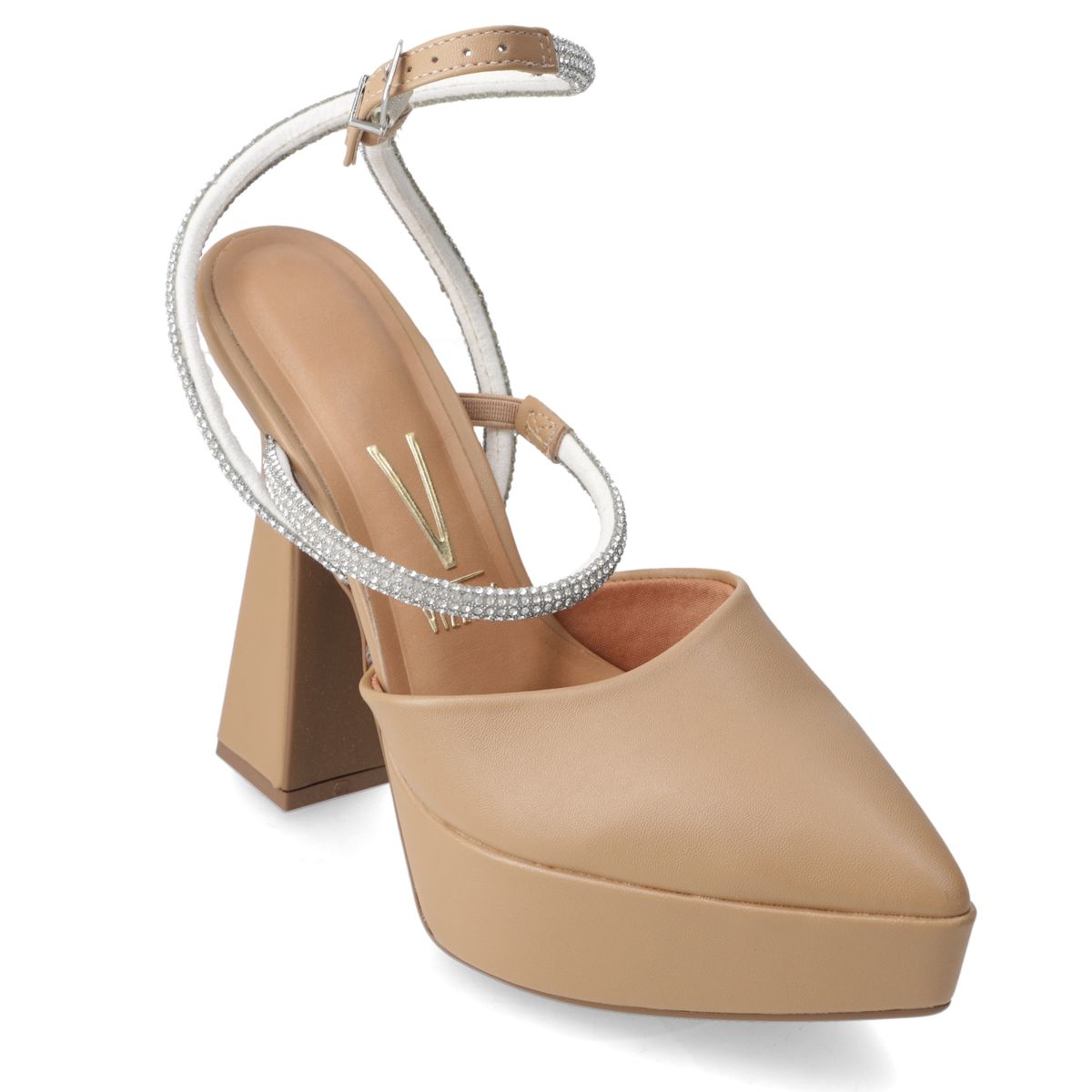 VIZZANO - Zapato Mujer Taco Ancho Beige Brillos Vizzano