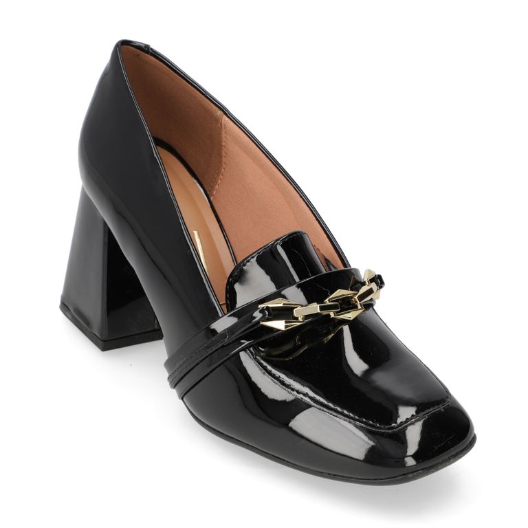 Zapato Taco Cuadrado Efecto Charol Negro