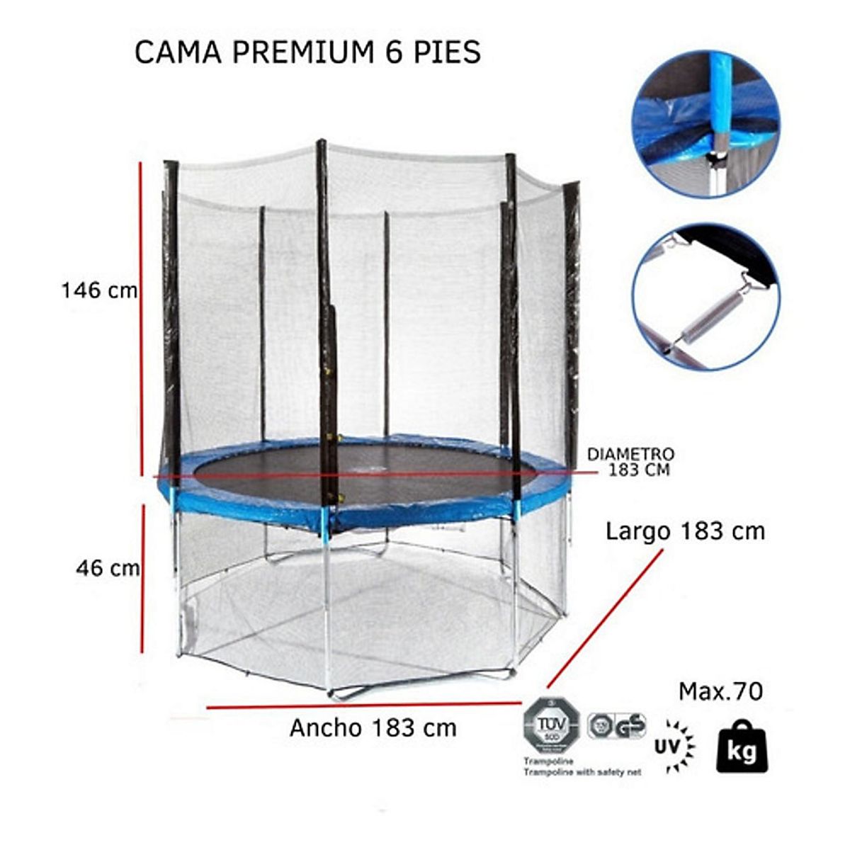 KIDSCOOL - Cama Elastica 6 Pies 1.83 Mts