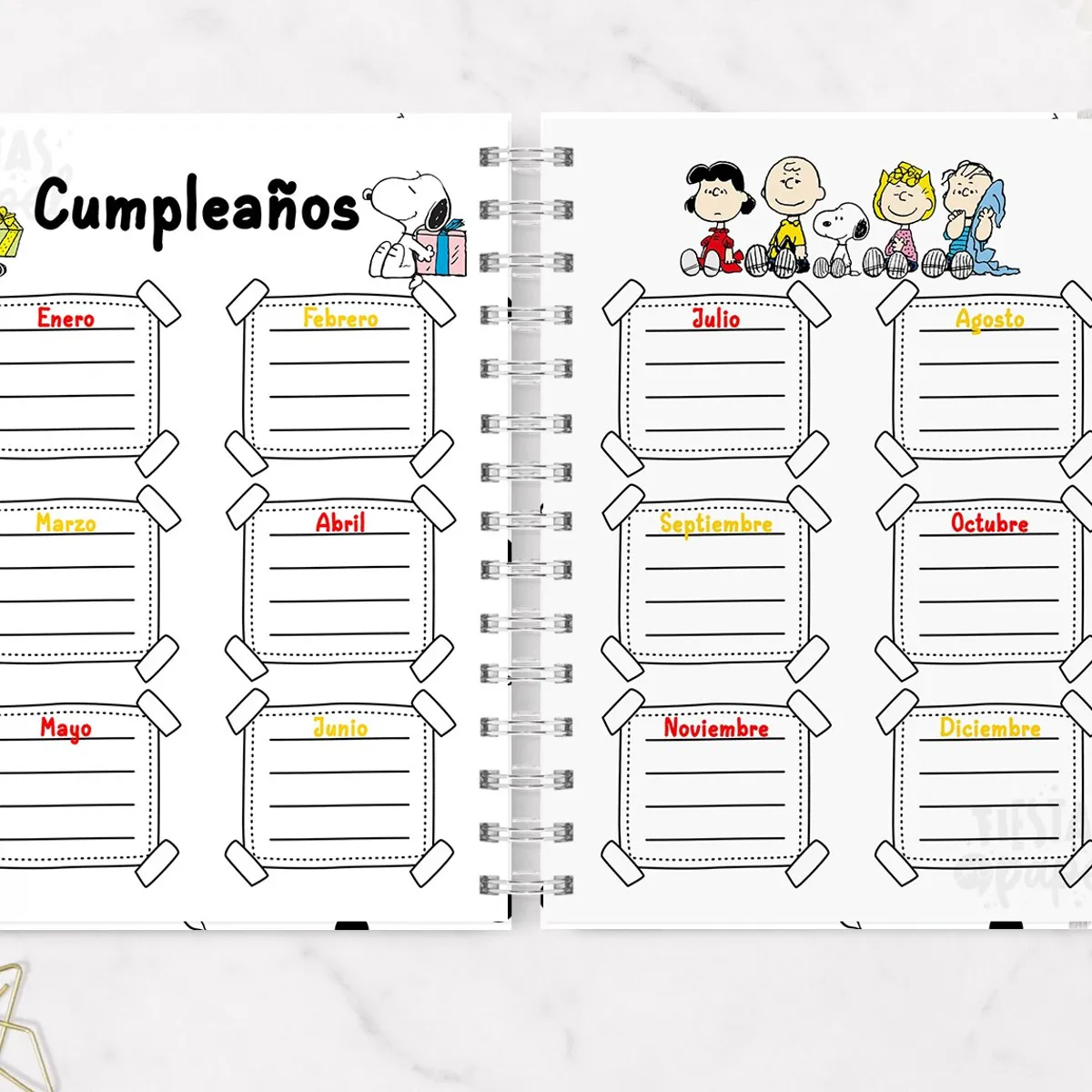 FIESTAS EN PAPEL - Agenda Snoopy 2025 Vista semanal