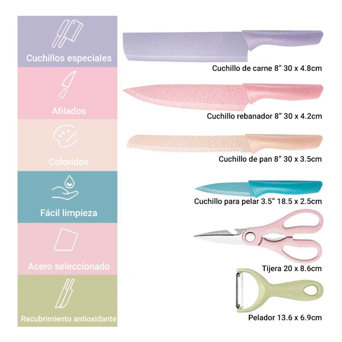 CROIX - Set Cuchillos de Cocina Croix 7 Piezas Tabla Tijera Pelador